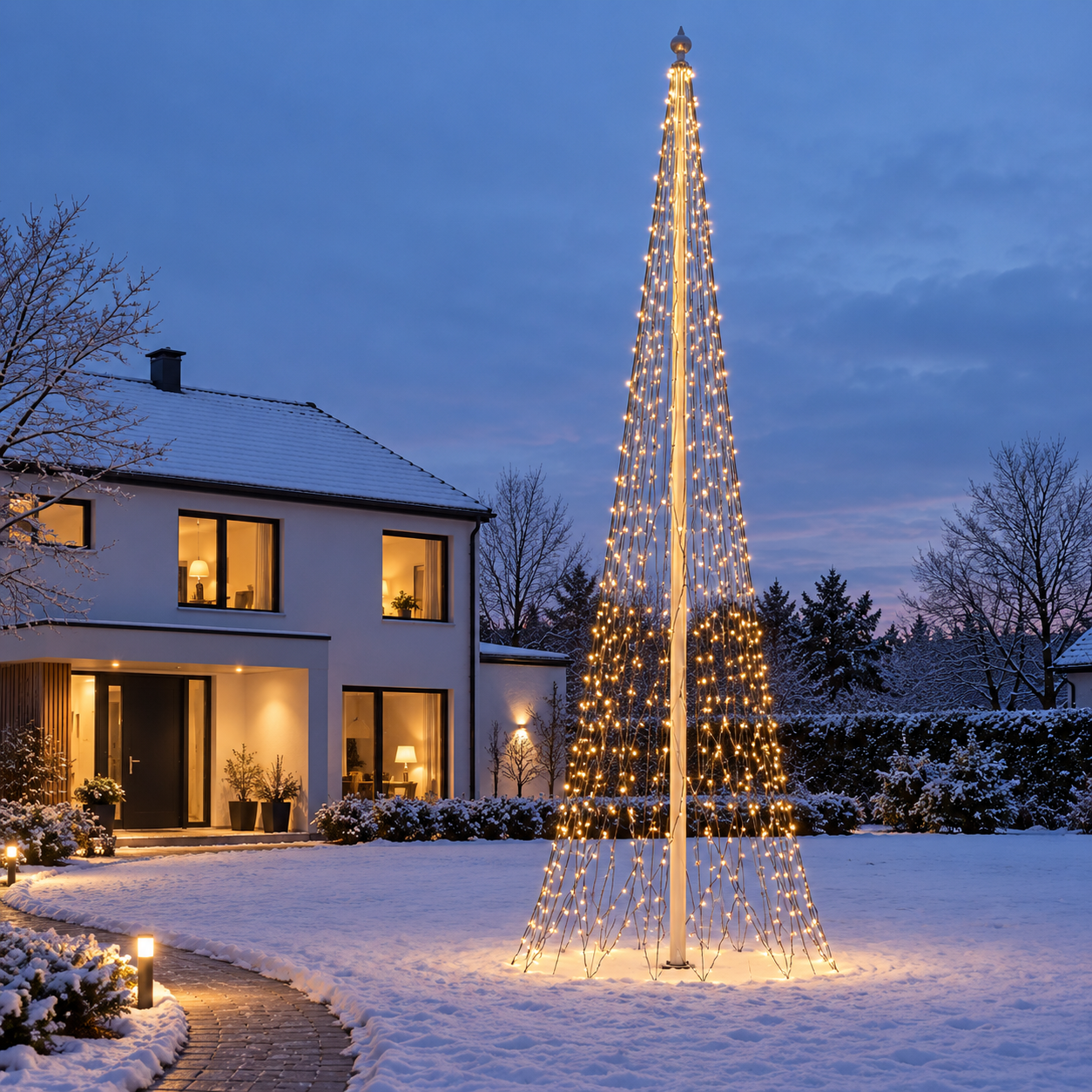 HAGO24 LED-Fahnenmastbeleuchtung Warmweiß Kunststoff Fahnenmast-Lichterkette Flaggenmastbeleuchtung Weihnachtsbeleuchtung 1440 LEDs 800 cm Höhe IP44 Außenbereich