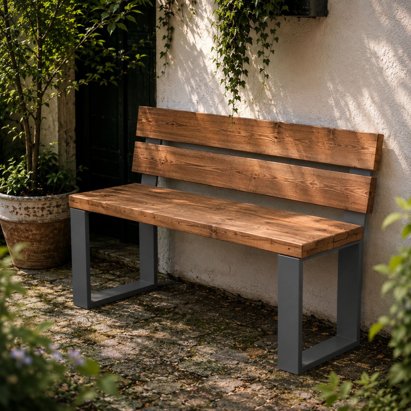 HAGO24 Bankgestell Bankkufen Anthrazit hochwertige Bank Füße Stahl Bankbeine Sitzbank Rückenlehne DIY Metallgestell Bank & Gartenbank