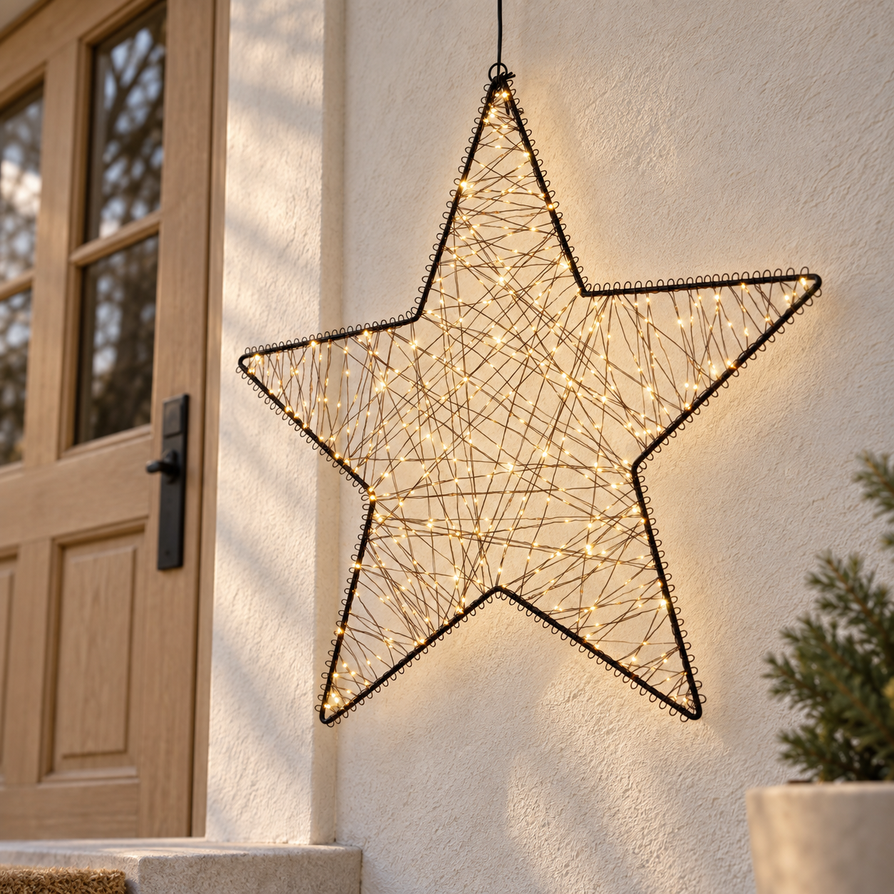 HAGO24 LED Weihnachtsstern Warmweißes Licht Metallrahmen LED-Stern Leuchtstern Dekostern 500 LEDs mit 20 % Flashing Dimm- und Timerfunktion IP44 für Innen- und Außenbereich im Einsatz