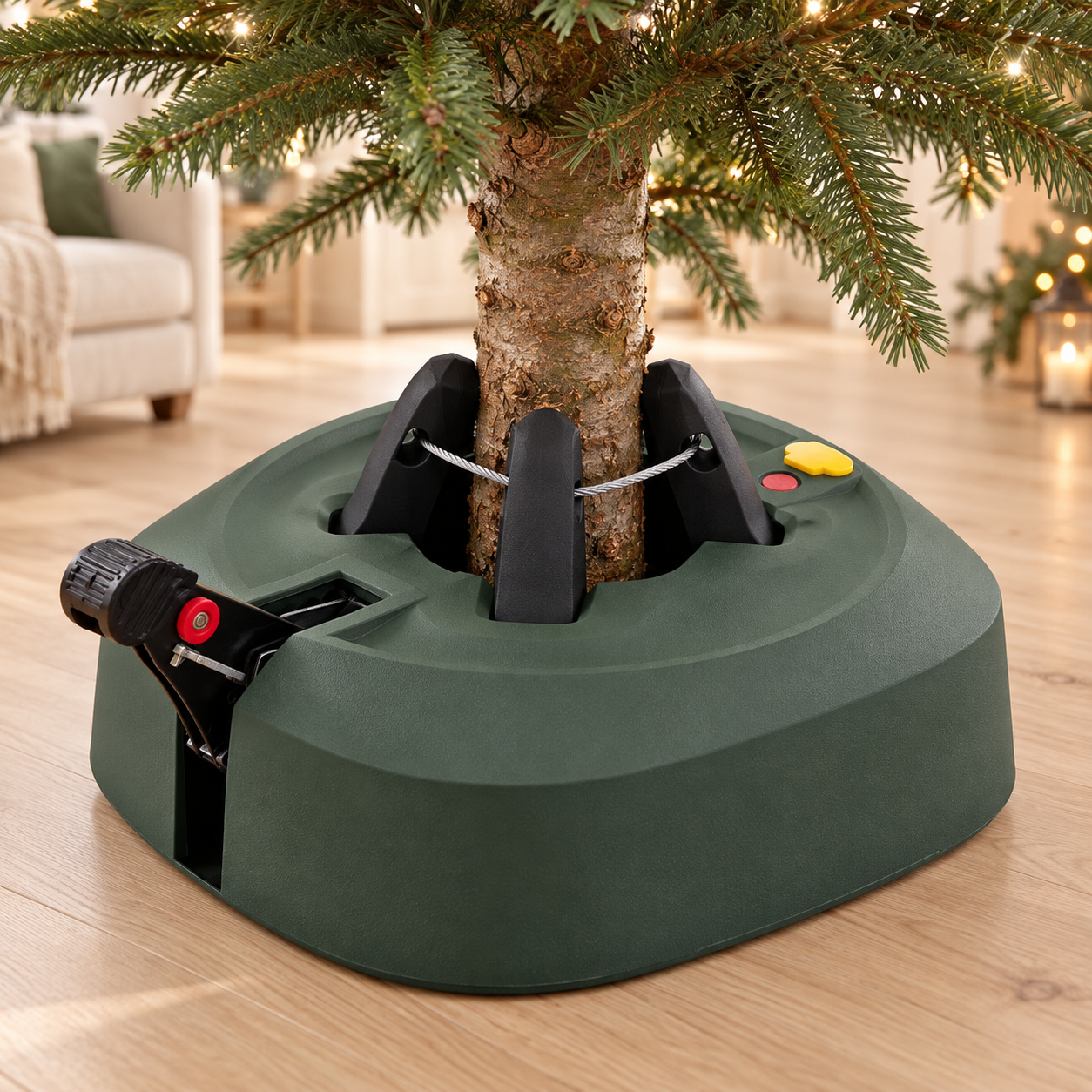 HAGO24 Weihnachtsbaumständer Grün Kunststoff Metall Christbaumständer Tannenbaumständer Fußpedal mit Verriegelung Wassertank 3,2 Liter