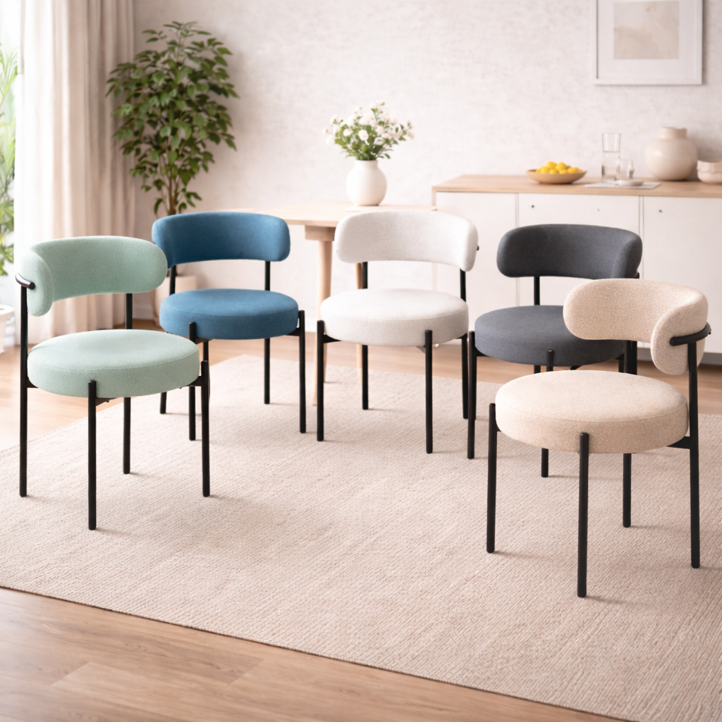 HAGO24 Esszimmerstühle 2er Set Teddystoff Bezug Polsterstuhl Sitzhöhe 49cm rund schwarze Metallfüße gemütlich edles Design bis 120kg