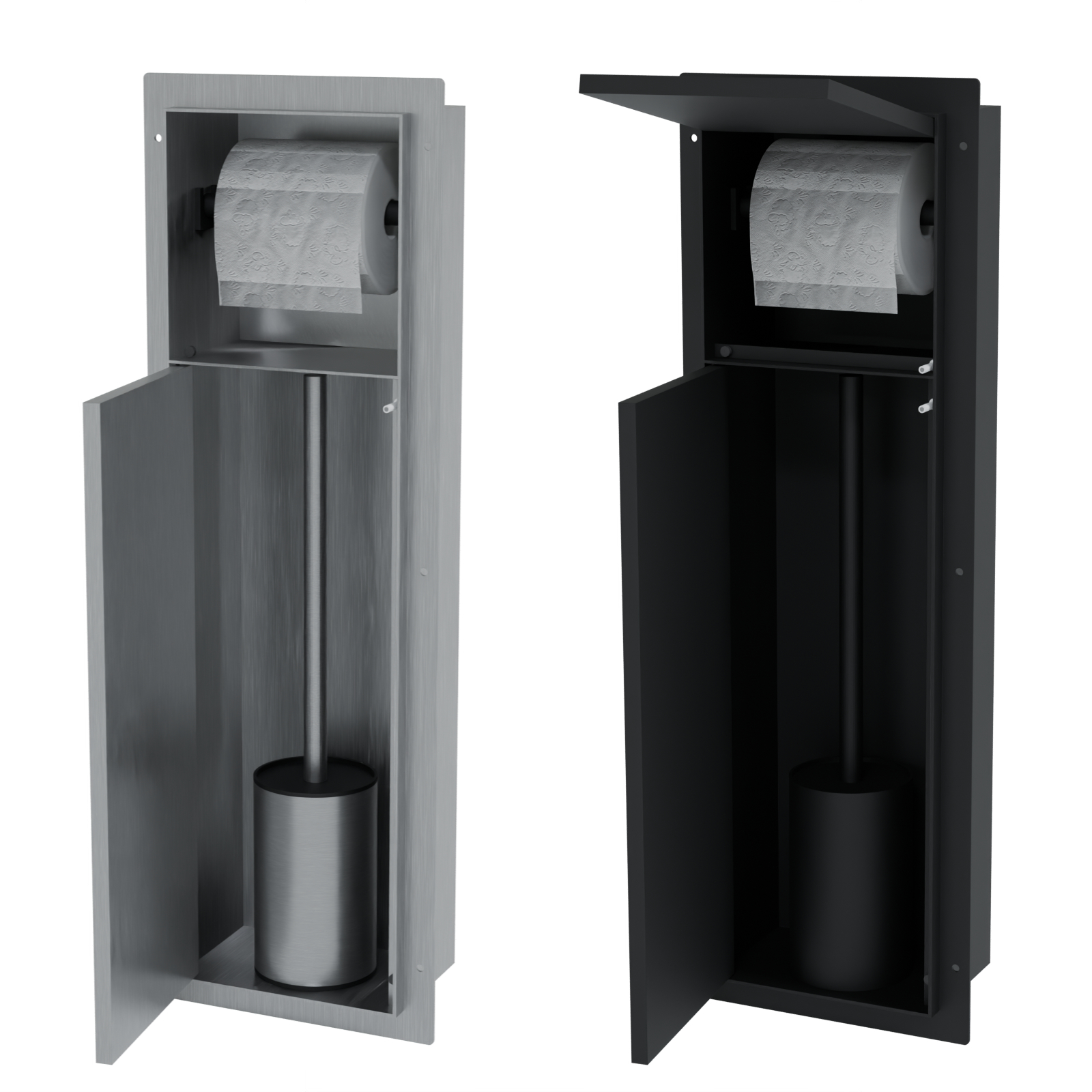 HAGO24 WC Modul Edelstahl Einbauschrank Unterputz Wandnische 200x600mm Toilettenpapierhalter Bürstenhalter Push-to-Open befliesbare Tür