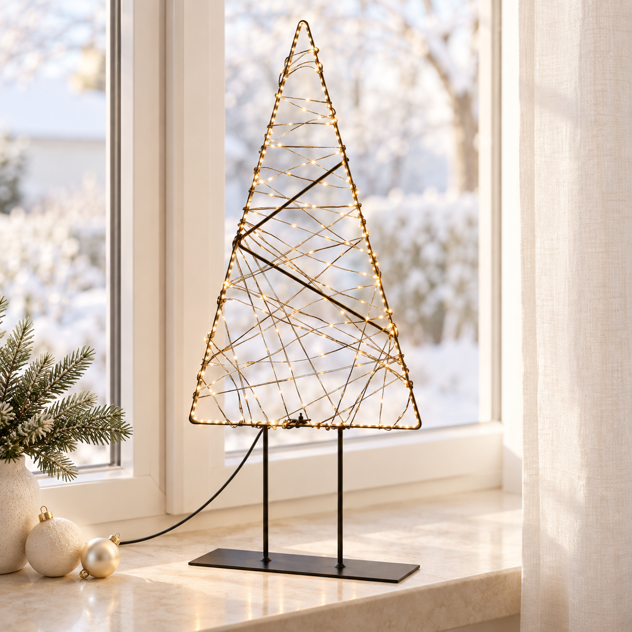 HAGO24 LED-Tannenbaum Warmweiß & extra warmweiß Metall LED-Weihnachtsfigur Weihnachtsdeko Weihnachtsbeleuchtung Tannenbaum-Silhouette Standfuß 330 LEDs
