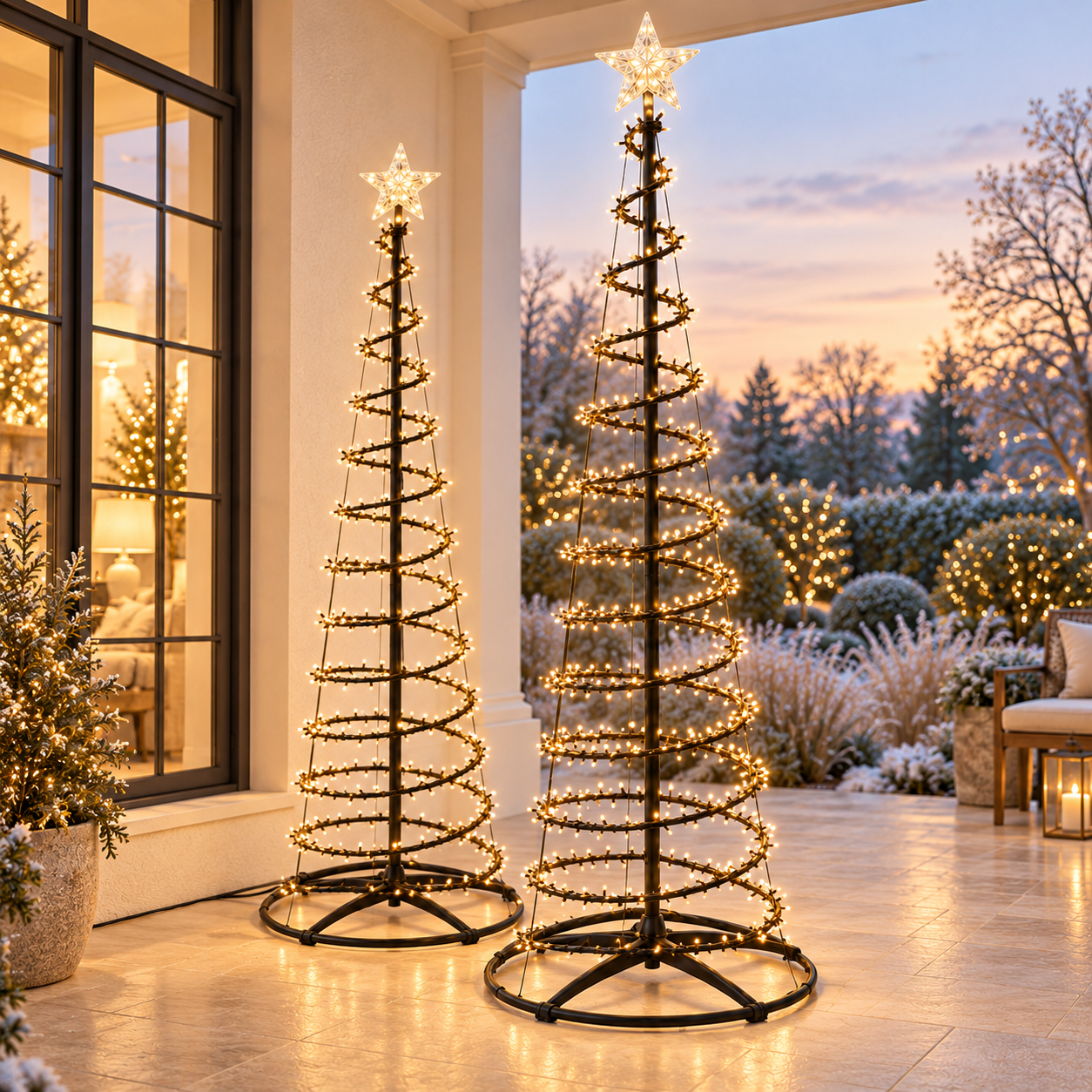 HAGO24 Beleuchteter Baum Schwarz Kunststoff Weihnachtsbaum Tannenbaum Christbaum LED Wasserfall-Lichteffekt beleuchtete Sternspitze